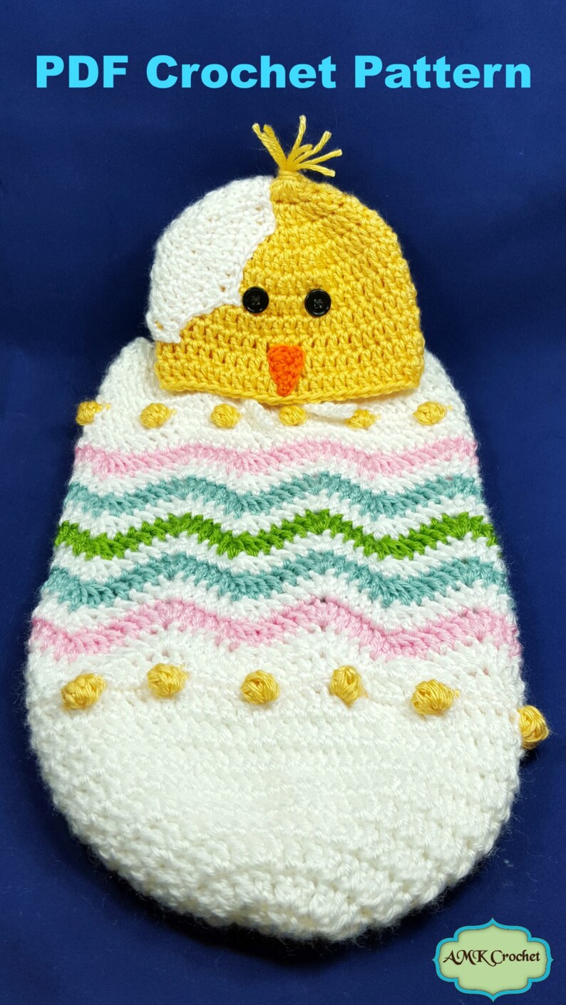 Instant Download Crochet Newborn Easter Egg Chick Hat and Cocoon Photo Prop Pattern, Baby Boy and Baby Girl Easter Outfit Crochet Pattern image 3