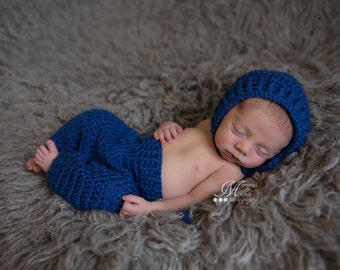 PDF Pattern - Crochet Newborn Baby Boy Bonnet Hat and Pants Set, Newborn Photo Prop Outfit, Baby Hat and Pants Crochet Pattern