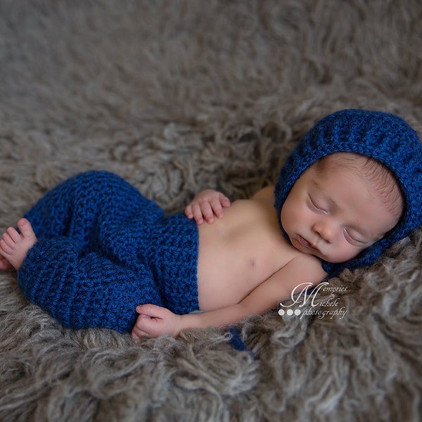 PDF Pattern - Crochet Newborn Baby Boy Bonnet Hat and Pants Set, Newborn Photo Prop Outfit, Baby Hat and Pants Crochet Pattern