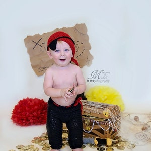 GEHAAKT PATROON Piratenhoed, ooglapje, broek en zwaardset, piratenoutfitpatroon, babypiraat - Halloween-kostuum voor baby's in meerdere maten