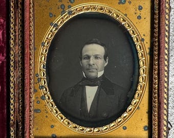 Fine 1/6th Plate Daguerreotype Portrait of a Man – Johnson & Fellows (Cleveland, OH). Complete case.