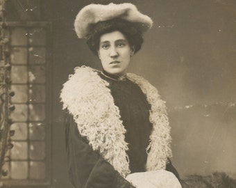 Photo Postcard of a woman in winter clothes, Real Photo Postcard, RPC, RPPC