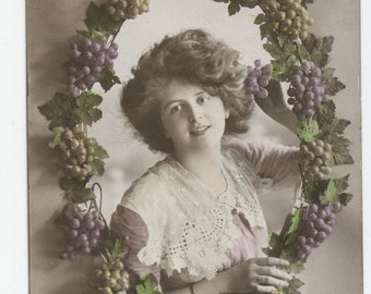 Hand colored photo postcard of pretty girl