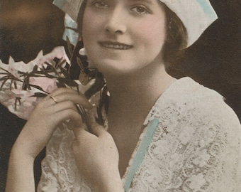 Hand colored photo postcard of girl Real Photo Postcard RPPC
