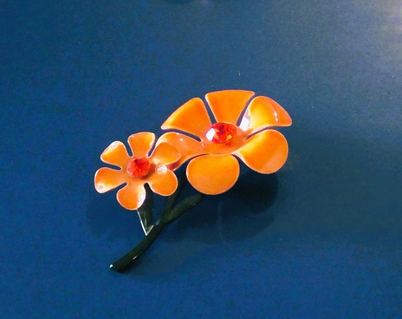 Vintage Retro Orange Daisy Flower Enameled Brooch… - image 3