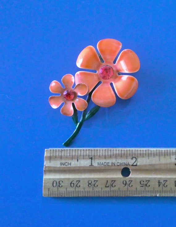 Vintage Retro Orange Daisy Flower Enameled Brooch… - image 7