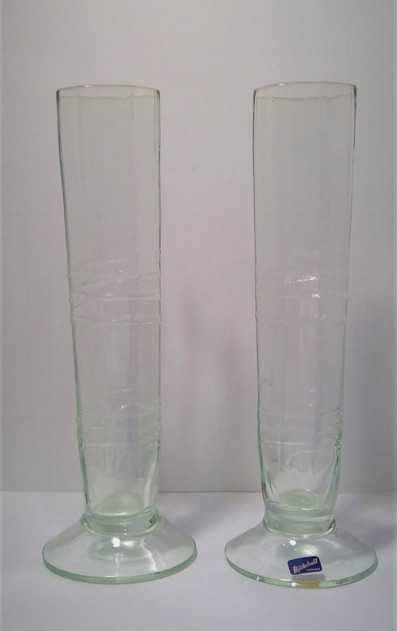 Vintage Elegant Pale Green Glass Bud Vases Bjorkshult Sweden Etsy