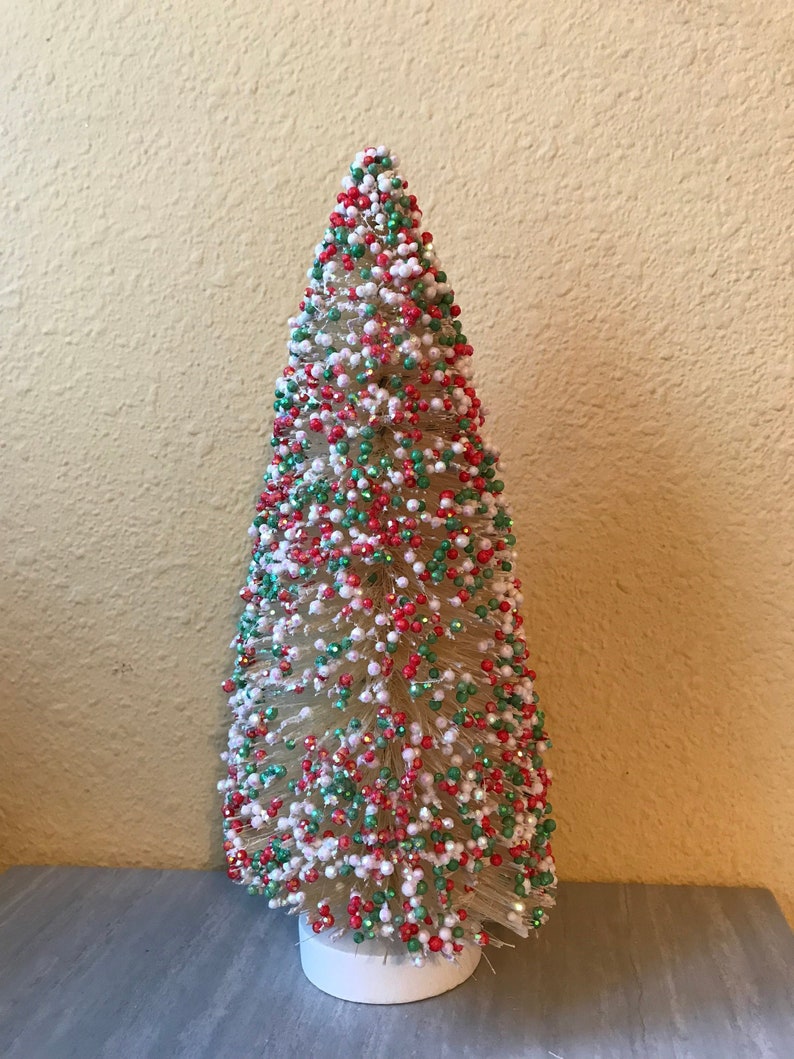 10 Red White Green Beaded Sisal Bottle Brush Christmas Etsy