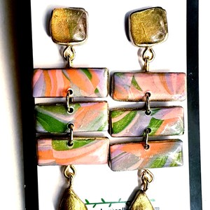 Retro Swirl Rectangular Drop Statement Earrings