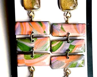 Retro Swirl Rectangular Drop Statement Earrings