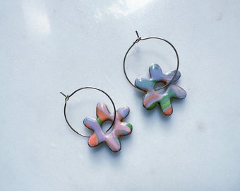 Retro Swirl Floral Hoop Earrings