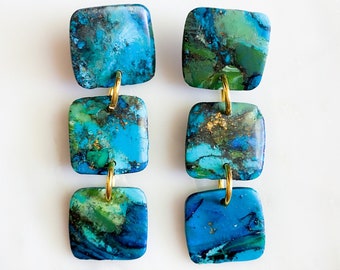 Turquoise Clay Tile Drop Earrings