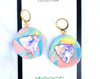 Y2K Pastel Space Swirl Drop Crystal Earrings