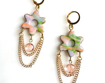 Retro Swirl Chained Chandelier Earring