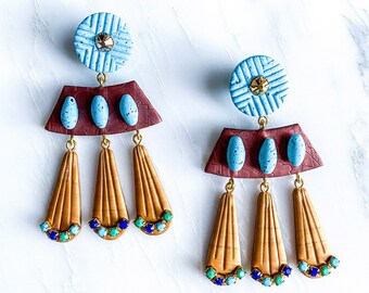 Southwest Clay Turquoise Statement Earrings