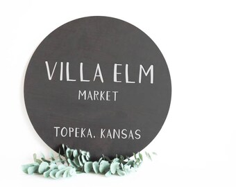Circle Business Wood Engraving Name Custom Office Sign Home Decor Interior White Wood Woodland Boho Bohemian Engraving Carving Storefront