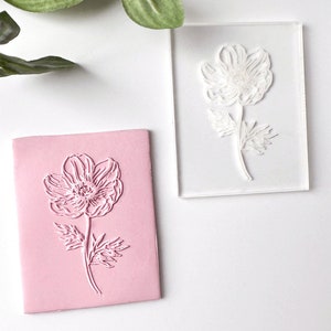 Mohnblume Textur Stempel. Blumen Acryl Klar Prägeplatte für Polymer Clay Ohrring & Anhänger Herstellung. Auch Cupcake und Cookie Topper Decor.