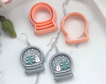 Snowglobe Clay Cutter Set of Two • Xmas Embossed Shape • Christmas Snow Globe Polymer Clay Earring & Pendant Makers Tools UK