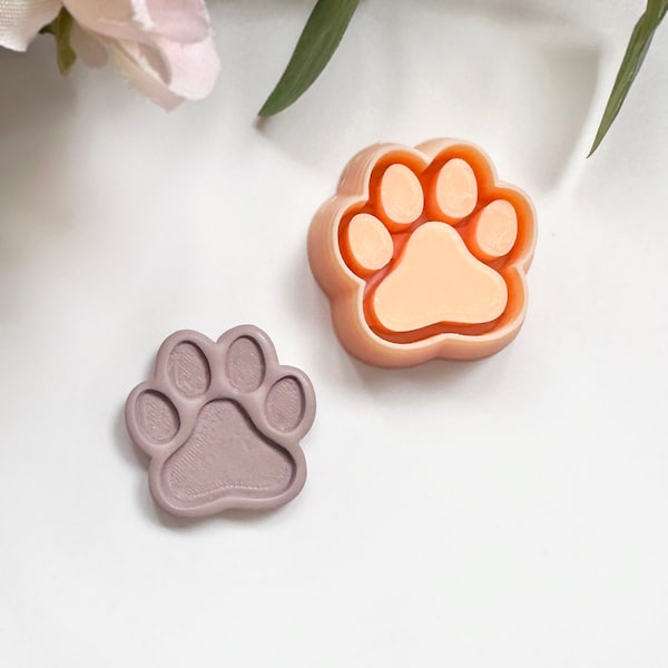 Clay Cutter Paw Print Embossed Stamp • Debossed Imprint Dog or Cat • Jewellery Pendant and Earring Makers Polymer Clay Cutting Tools UK