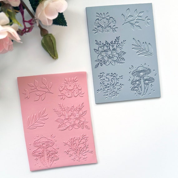 Floral Set Texture Mat • Rubber Embossing Multi Stamp - Flowers Detailed  Pattern • Polymer Clay Pendant, Jewellery & Earring Makers Tools