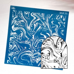May include: A blue and white marbled stencil with a black and white marbled design in the corner. The stencil is labelled "SKU# 395".