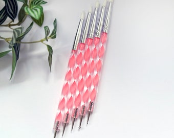 Silicone & Metal Ball Tools, Five Piece Set - Pink Double-Ended Sculpting and Dotting Shaper Stylus - Great for Modelling Polymer Clay.