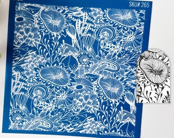 Floral Reef Silkscreen Polymer Clay Tools • Sea Coral Inspired Pattern Detailed Print Silk Screen Stencil Earring Crafts, Cookies & Cupcakes