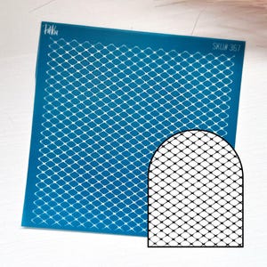 May include: A teal blue stencil with a repeating white diamond pattern. The stencil has the text "Paku" in the upper left corner and "SKU# 367" in the upper right corner. A black and white illustration of the diamond pattern is in the lower right corner.