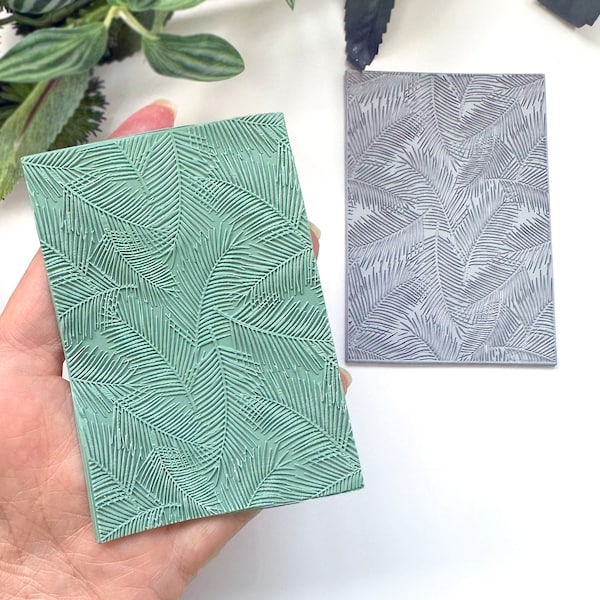 Palm Leaf Texture Mat • Rubber Embossing Stamp - Leaves a Raised Detailed Pattern • Polymer Clay Pendant, Jewellery & Earring Makers Tools