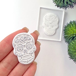 Sugar Skull Texture Stamp Acryl Klare Prägeplatte | Halloween Ohrringe Ohrring Ton-Werkzeuge Clay Cutter Set | Auch Cookie & Cupcake Dekor
