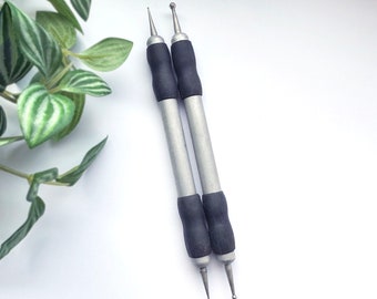 Sculpting Dotting Ball Tool, 2 Piece Set - Double Ended Metal Embossing Stylus - Great for Modelling Polymer Clay with a Soft Grip Handle