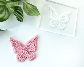 Butterfly 1 Clear Acrylic Embossing Texture Stamp • Debossed Plate • Polymer Clay Tools UK • For Pendant, Earring, Cookie & Cupcake Makers