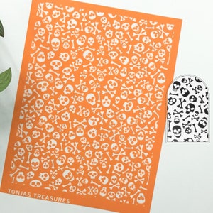 Lotta Skulls Silkscreen Stencil. UK Polymer Clay Tools. Patterned Silk Screen Stencils Skull & Crossbones Halloween Screen Print Mexican Fun