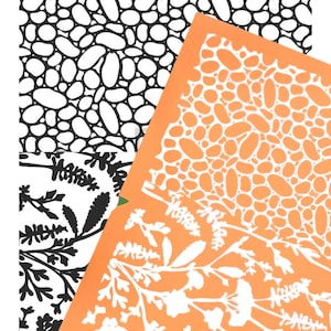 Wildflower & Pebbles Silkscreen Stencil: Duo Surface Design for Polymer Clay Earring Makers.
