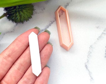 Long Hexagon Clay Cutter, Thin Jewel Shape Cutting Tool for Handmade Polymer Clay Jewellery Artists. Make Earring Dangles and Pendant Beads.