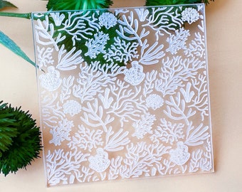Coral Floral Reef Texture Stamp: Clear Acrylic Stamping Plate for Polymer Clay Earring Makers UK.