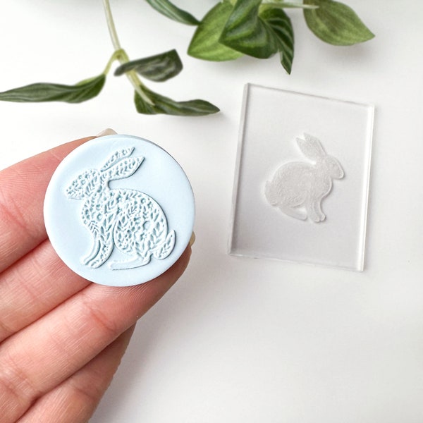 Bunny rabbit mini texture stamp | Acrylic clear embossing plate | Easter highly detailed earring clay tools | Cookie & cupcake decorating