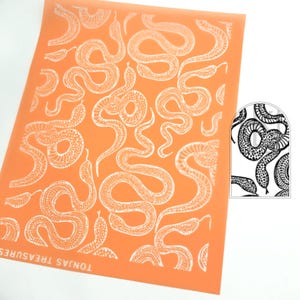 Snakes Silkscreen Stencil: Halloween Animal Print Silk Screen For Painting on Polymer Clay. Jewellery Makers' Tools.