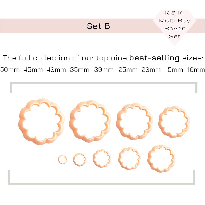 Cortador de arcilla con forma de flor: herramienta de corte con forma de flor festoneada para hacer colgantes y aretes de joyería de arcilla polimérica. Set B