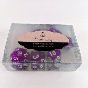 Siren's Song |Large Bar Soap| Dungeons and Dragons| Inspired Soap |7 Piece dice Set | Gamer | RPG |DM Gift| DND Dice Bag|Mystery Dice