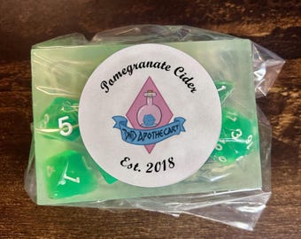 Pomegranate Cider TTRPG Inspired Soap with 7 Piece Dice Inside
