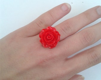 Red Rose flower ring - adjustable to your finger