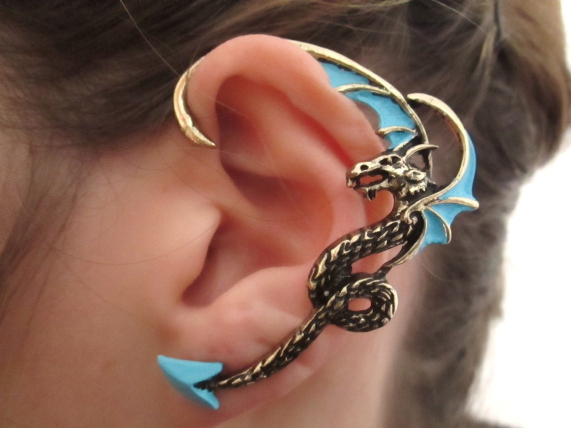 Dragon ear cuff with turquoise wings gold dragon jewelry Etsy