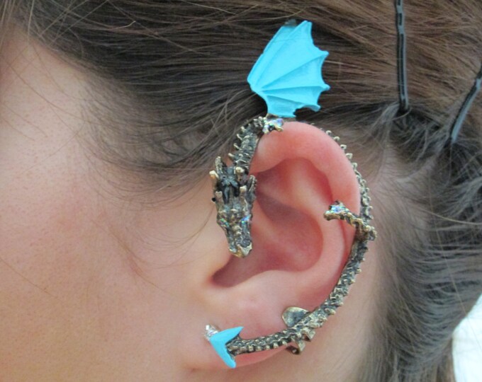 Turquoise Antique Gold Dragon Ear Cuff Etsy