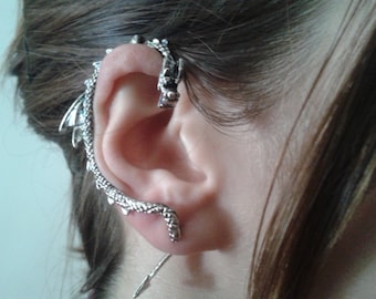 Steampunk Silver dragon ear cuff