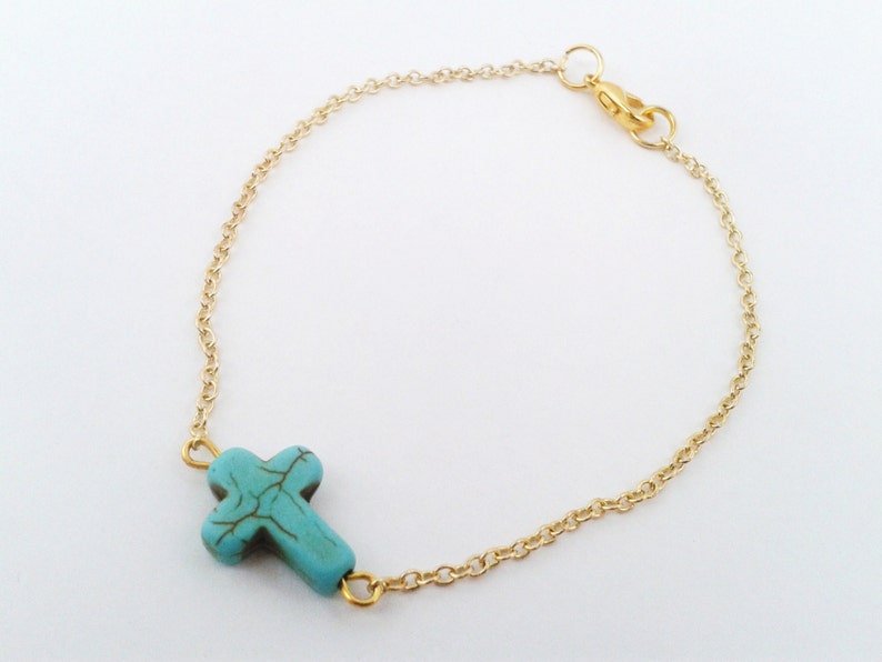 Turquoise cross ankle golden chain cross foot bracelet Etsy