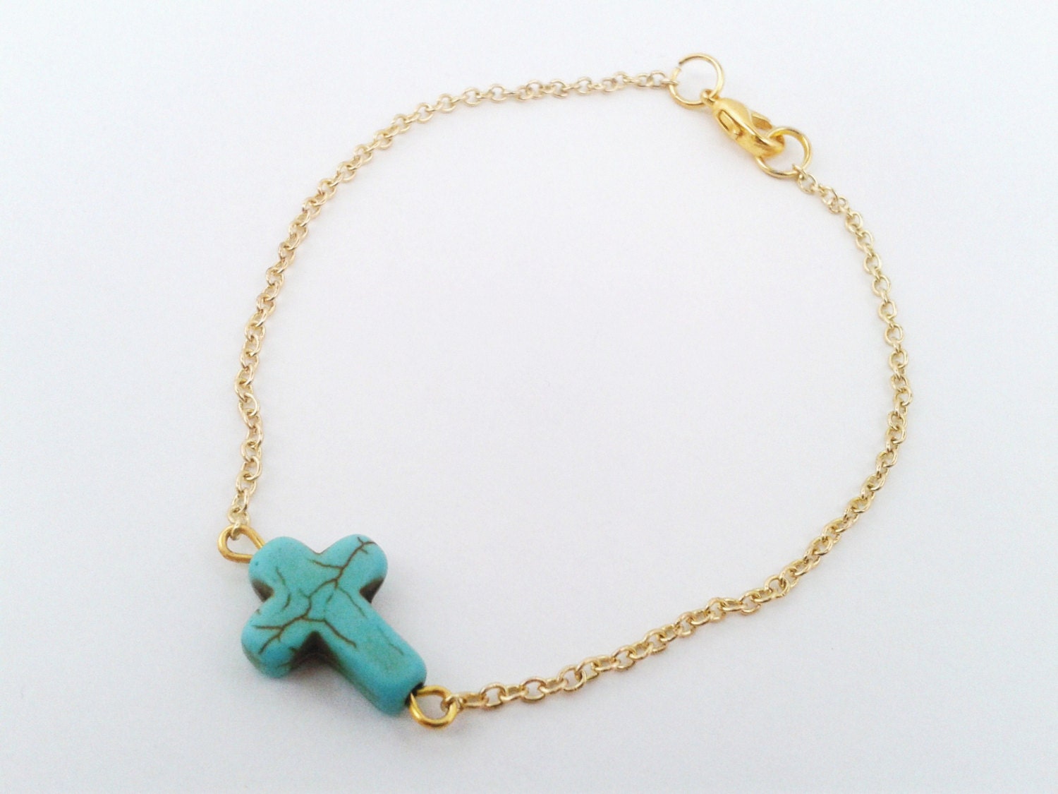 Turquoise cross ankle golden chain cross foot bracelet | Etsy