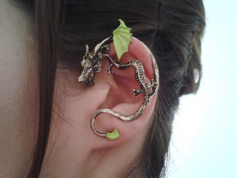 Glitter Antique Gold Dragon Ear Cuff Citron Green Color Etsy
