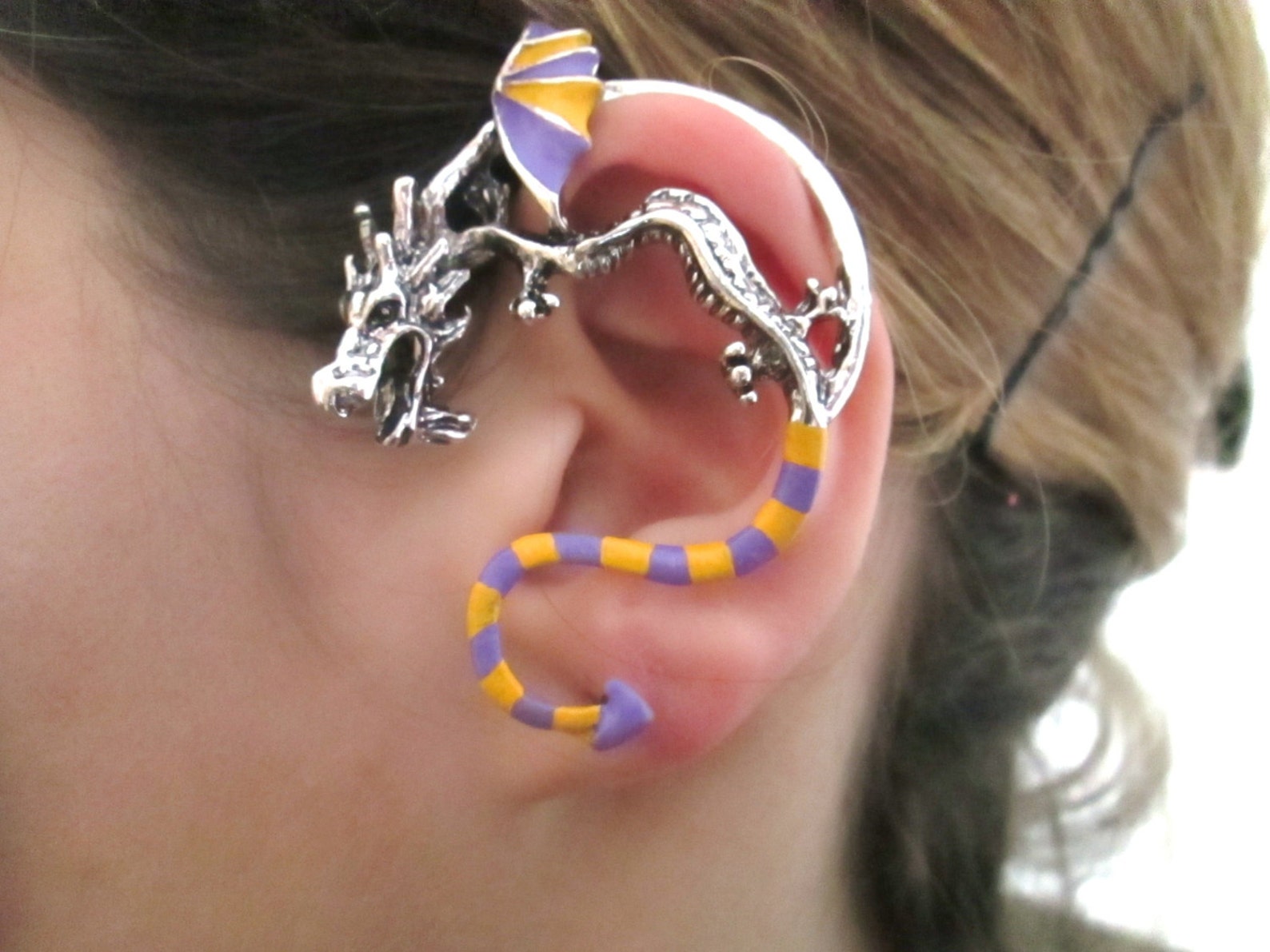 Yellow and purple dragon ear cuff Etsy