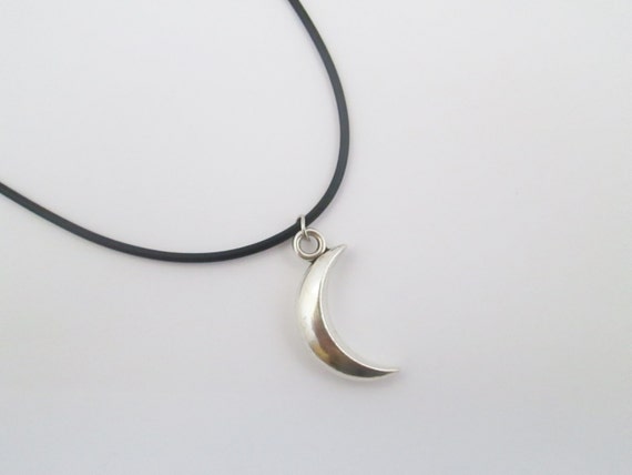 Moon black cord necklace